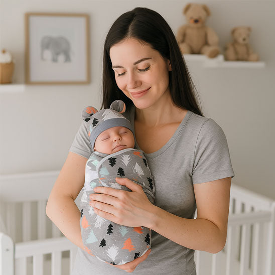 Couverture demmaillotage motifs forestiers, décor bébé unisexe harmonieux