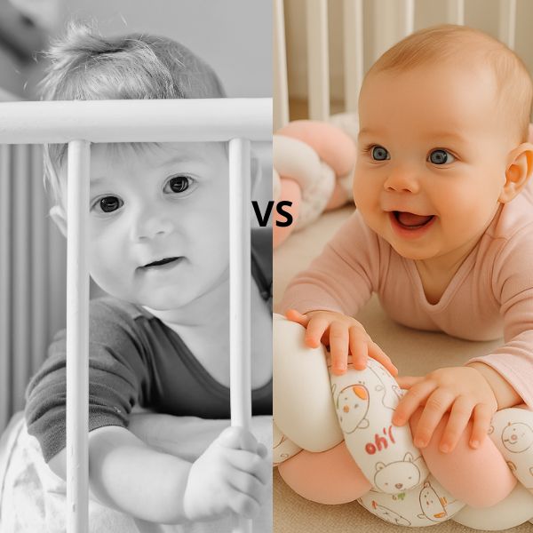 Différence bébé dans un berceau sans et avec tour de lit tresse