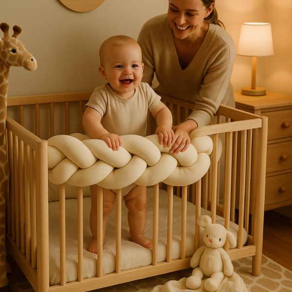 Tour de lit tressé beige pour décorer la chambre de rêves