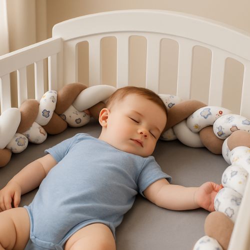Bébé dort protégé des barreaux avec le tour de lit tresse