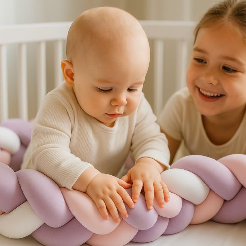 Bébé développe ses sens en touchant la tresse de lit