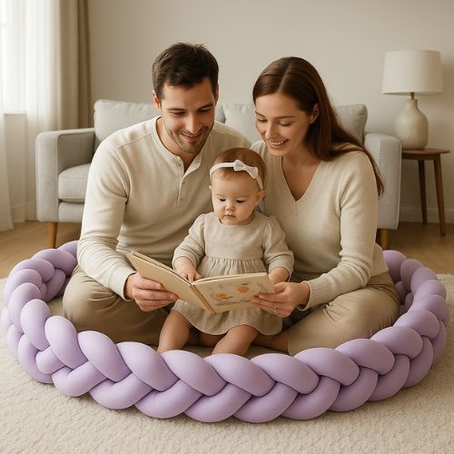 Moment de partage entre parent-bébé avec la tresse de lit