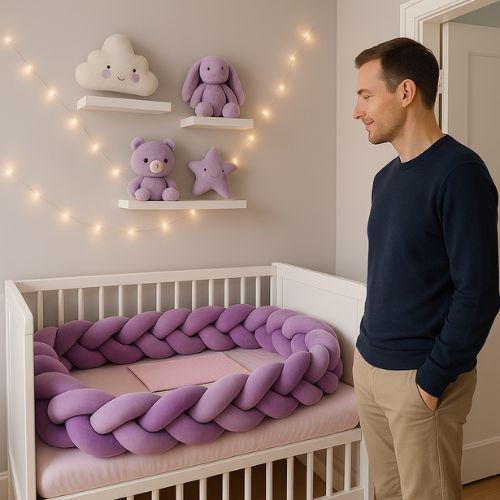 Papa admire l'effet waw qu'apporte la tresse de lit