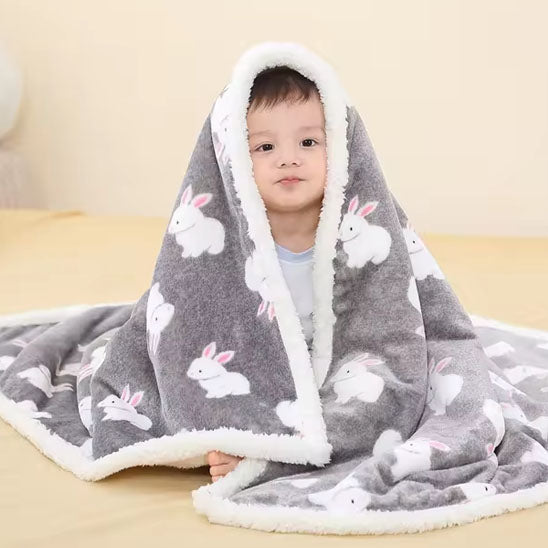 Polaire couverture bébé à motifs petit lapin pour câlins apaisants