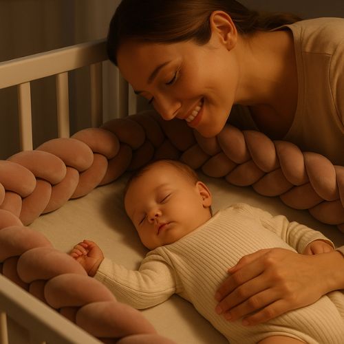 Bébé endormi paisiblement grâce à la tresse de lit bebe