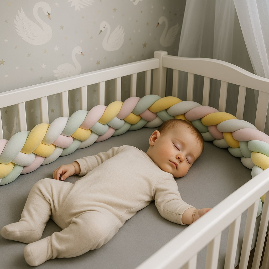 Bébé dort profondément entouré de la tresse de lit 